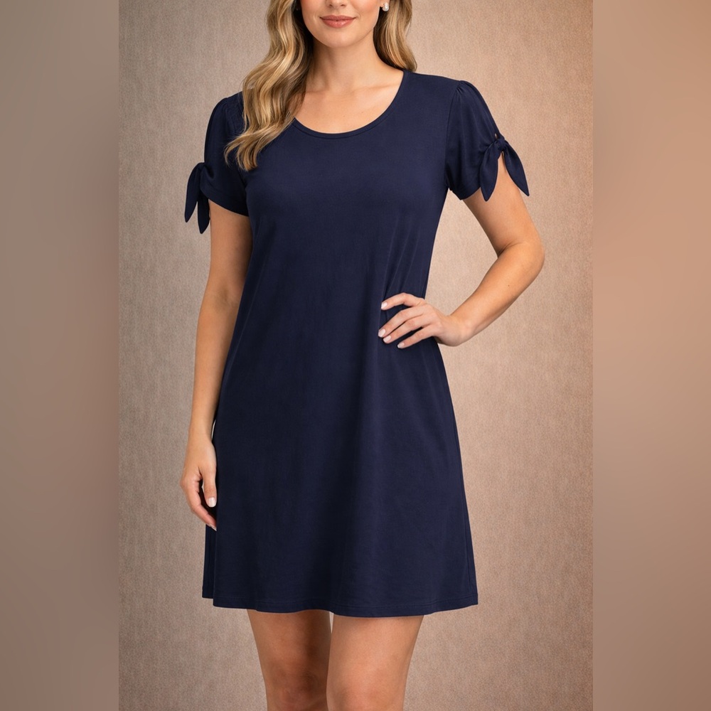 MSK Navy Short-Sleeve Tie-Sleeve Midi Dress